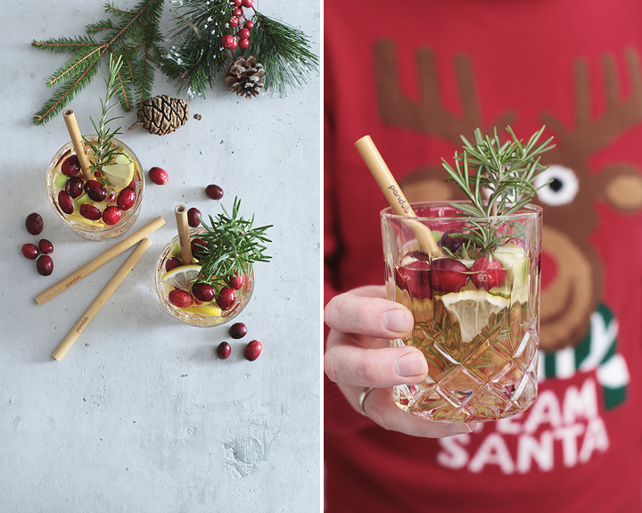 Weihnachts-Cocktail Weihnachten Preiselbeeren Cranberries Rosmarin Granatapfel Chardonnay Bowle Drink
